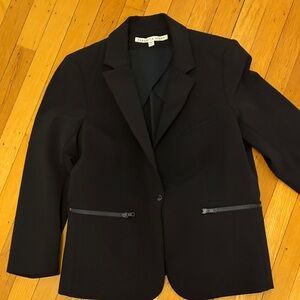 Veronica Beard Navy Zip-Pocket Tailored Blazer